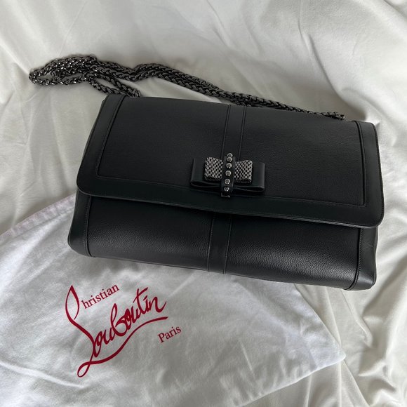 Christian Louboutin Sweet Charity Large Gaia Calf Leather Shoulder Bag Black - Picture 1 of 9